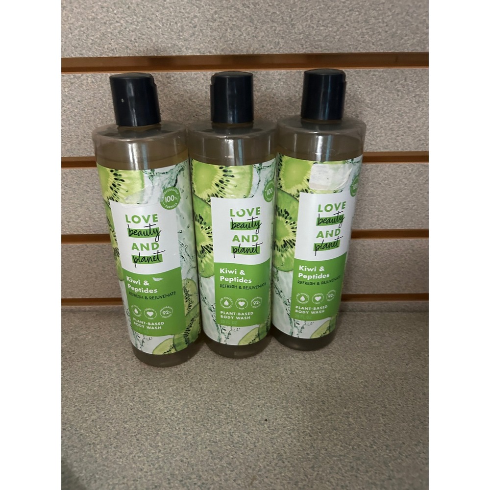 3pk Love Beauty and Planet Kiwi & Peptides Body Wash 20oz Refresh Rejuvenate